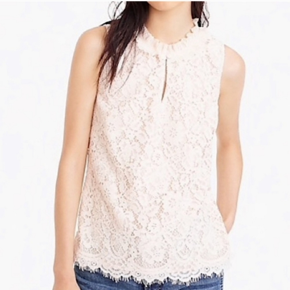 J Crew lace ruffle neck dune blouse size MT